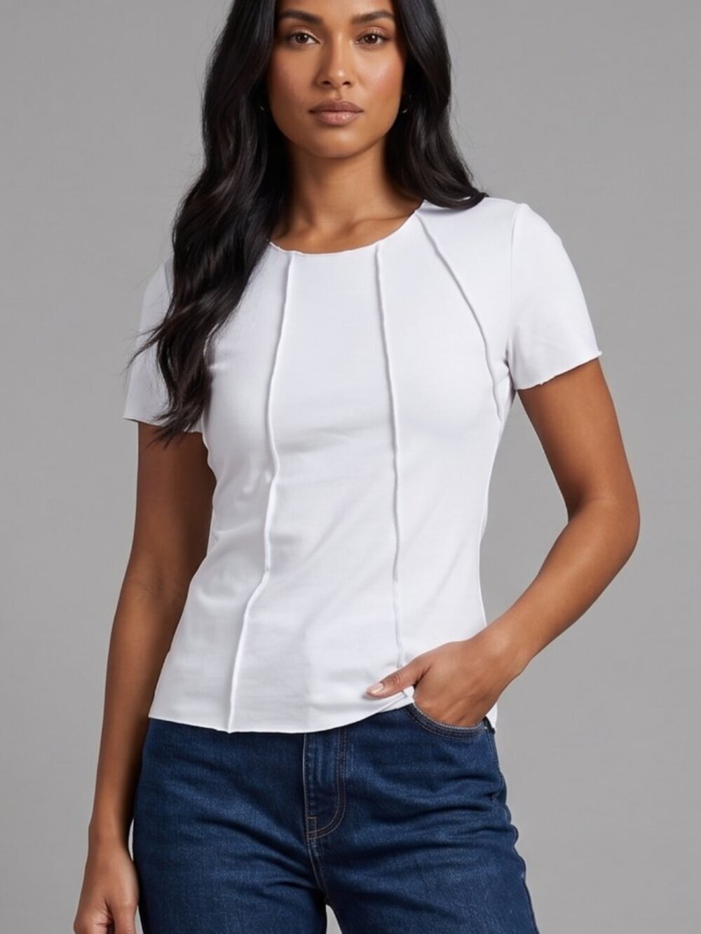NWOT | Crisp White Asymmetrical Panel Seam Short Sleeve Tee Medium